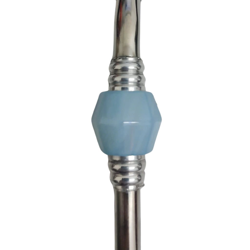 Bomba de Chimarrão com Pedra Acrílica Azul Claro - Aço Inox - 21cm