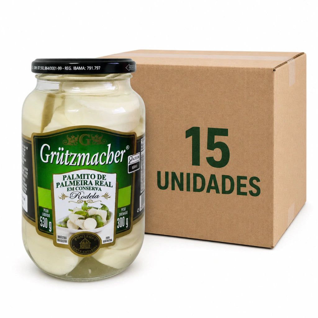 Palmito De Palmeira Real Rodela Em Conserva Grutmacher CAIXA 15 UNIDADES