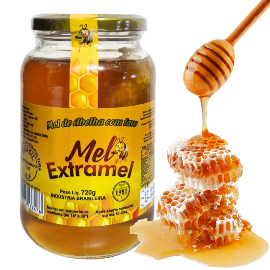 Mel Puro de Abelha com Favo Vidro 720g - EXTRAMEL