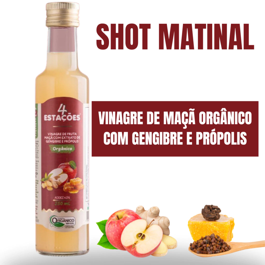 Vinagre de Maça Orgânico com Extrato de Gengibre e Própolis 4 Estações 250ml