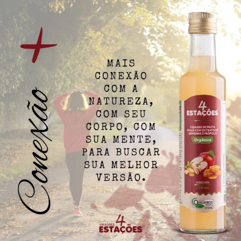Vinagre de Maça Orgânico com Extrato de Gengibre e Própolis 4 Estações 250ml