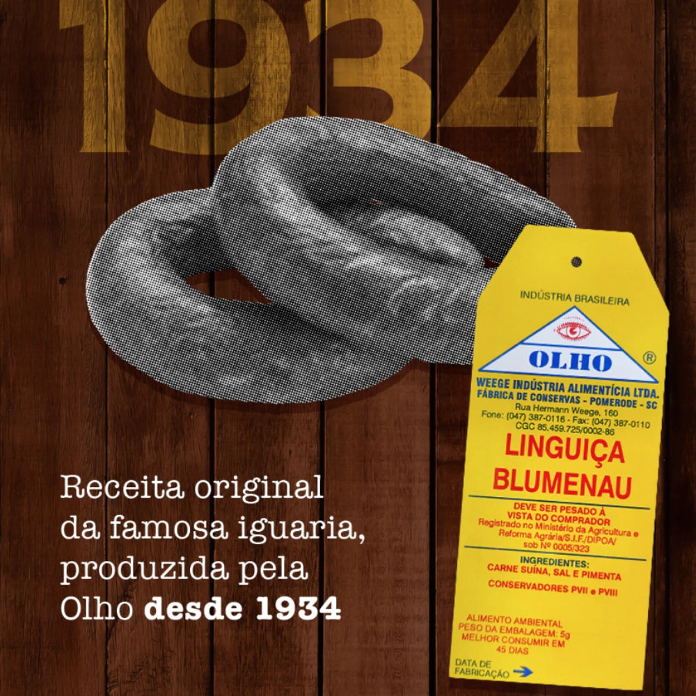 Linguiça Suína Defumada Blumenau Olho Embutidos - Peça 300g