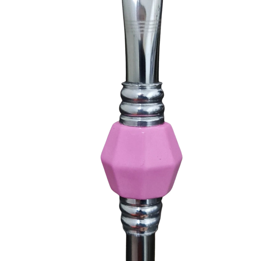 Bomba de Chimarrão com Pedra Acrílica Rosa - Aço Inox - 21cm