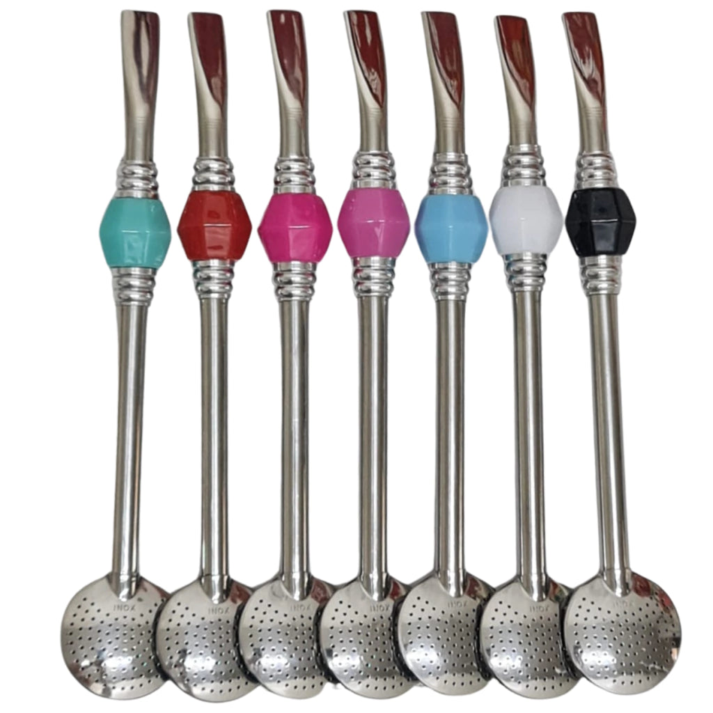 Bomba de Chimarrão com Pedra Acrílica Azul Bic - Aço Inox - 21cm