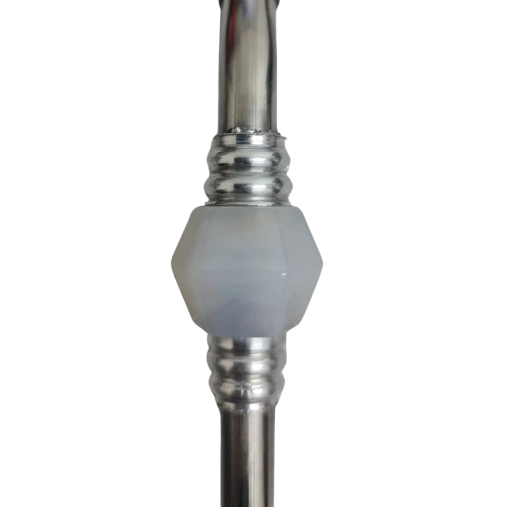 Bomba de Chimarrão com Pedra Acrílica Branca - Aço Inox - 21cm
