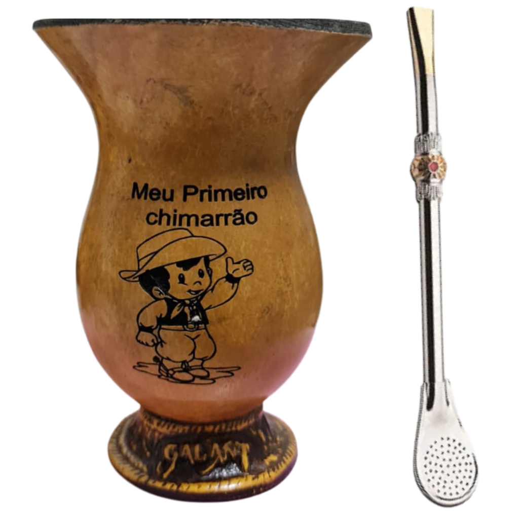 Cuia de Porongo com Bomba para Chimarrão/Erva Mate Infantil Cuia Pequena Meu Primeiro Chimarrão