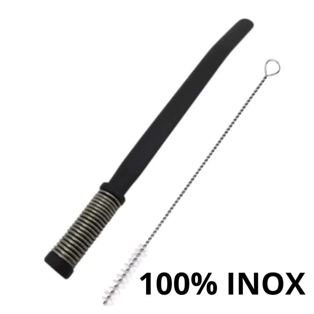 Bomba para Tereré em Inox com Filtro de Mola Externa Inox 19cm Preta ou Prata