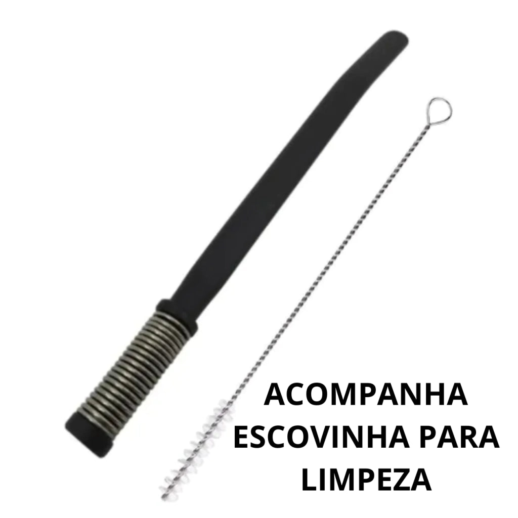Bomba para Tereré em Inox com Filtro de Mola Externa Inox 19cm Preta ou Prata