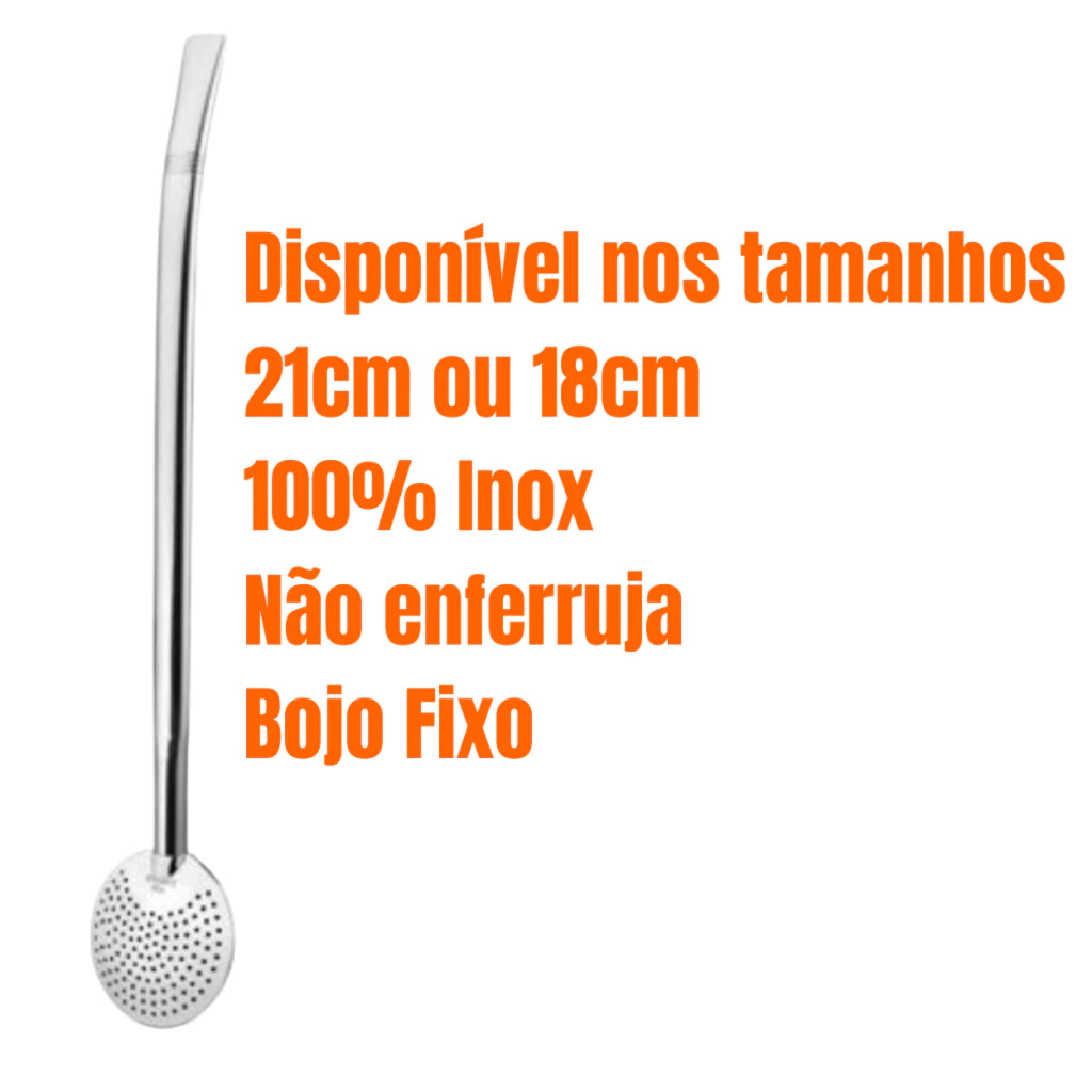 Bomba de Chimarrão FIXA 100% INOX 21cm