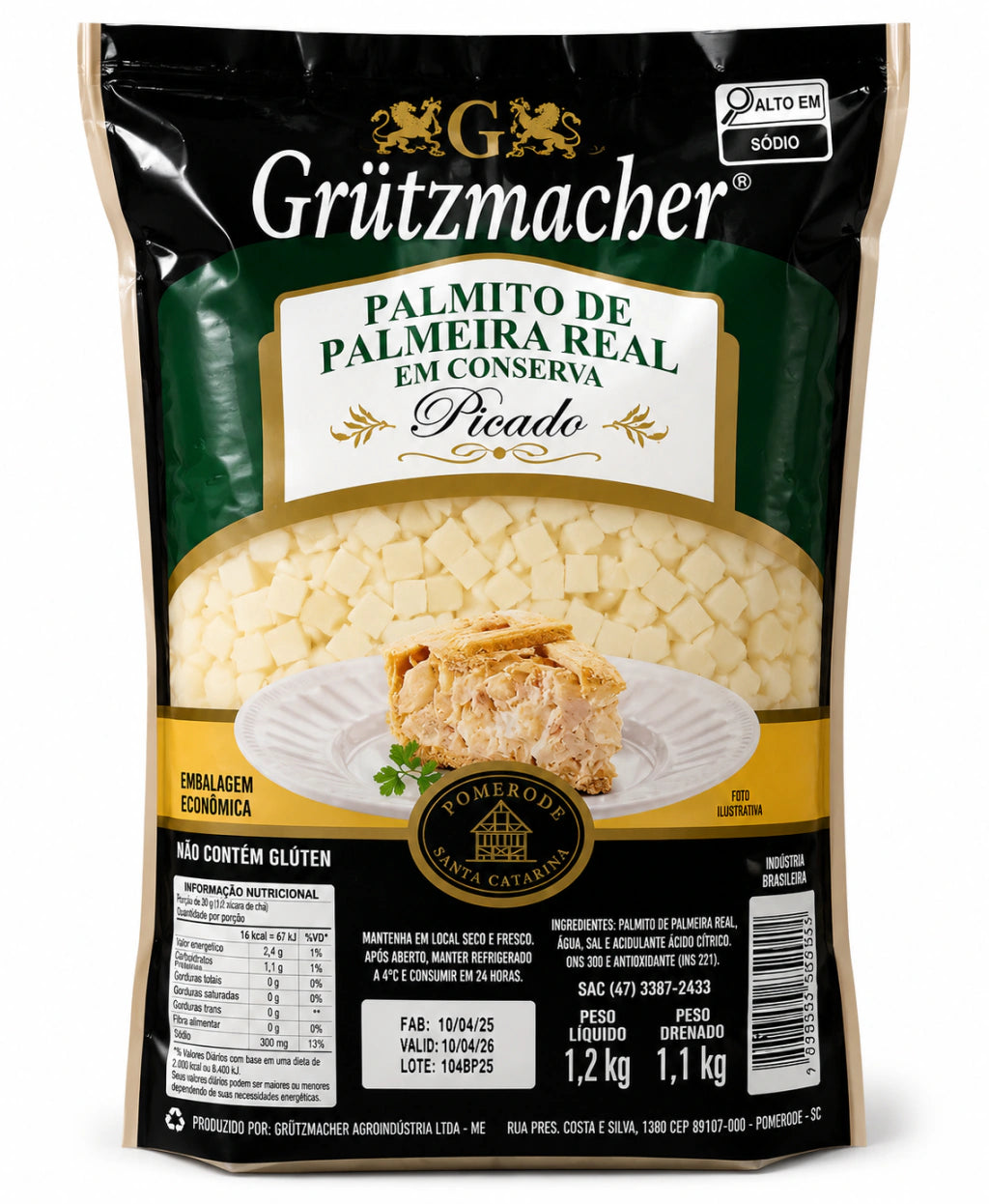 Palmito De Palmeira Real Picado Em Conserva 1,2kg Economico