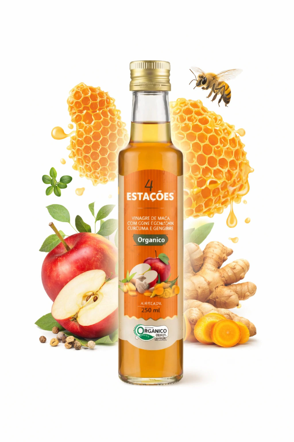 Vinagre De Maça Orgânico com Cúrcuma e Gengibre 250ml