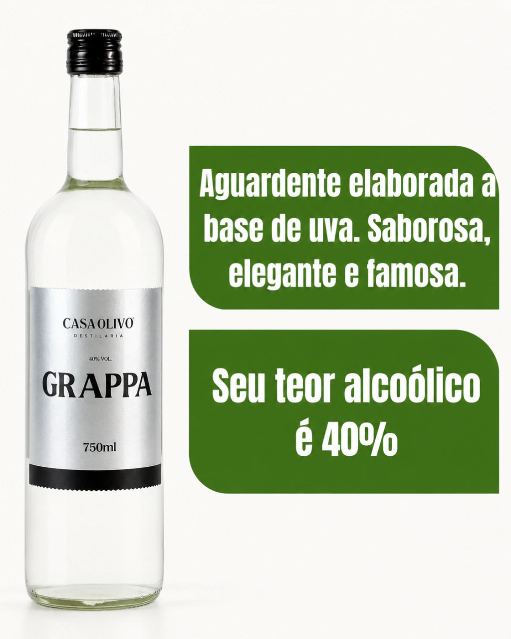 Graspa Grappa De Uva Pura Branca Casa Olivio 750ml