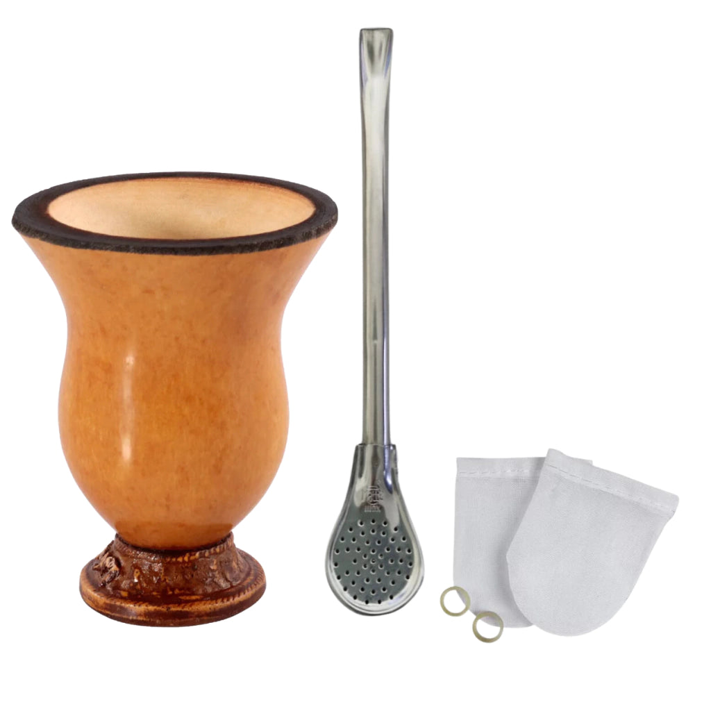 Kit Chimarrão Terere Cuia de Porongo Bomba Aço inox 17cm e Filtro