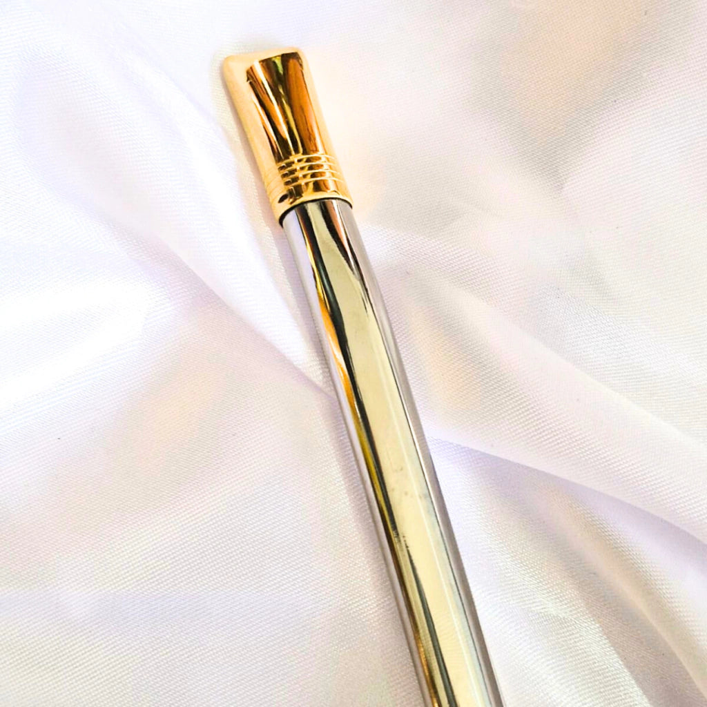 Bomba de Chimarrão Premium Aço Inox 340 Bocal Banhado a Ouro 24k Bojo Rosca
