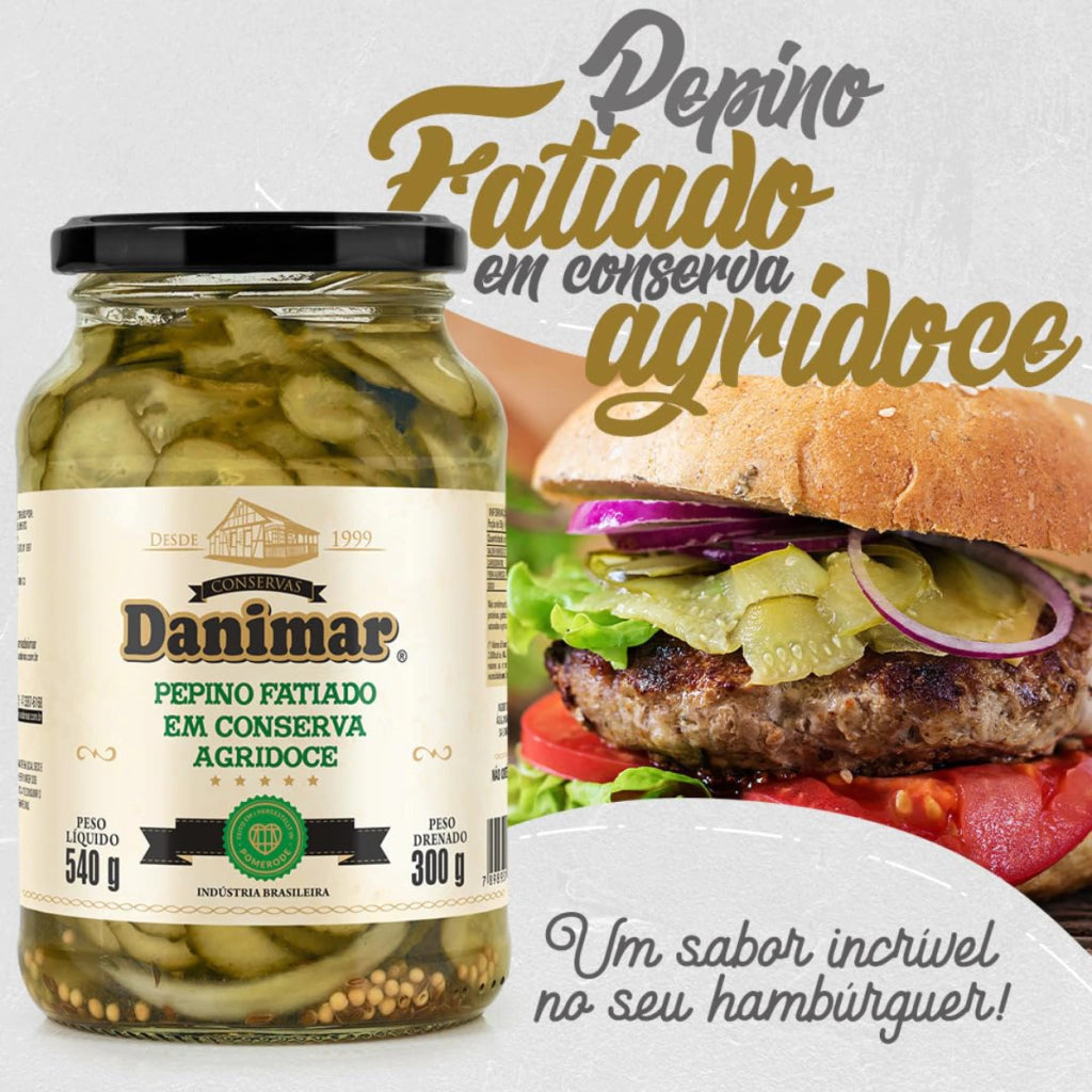 Pepino em Conserva Fatiado Agridoce Danimar Vidro 300g