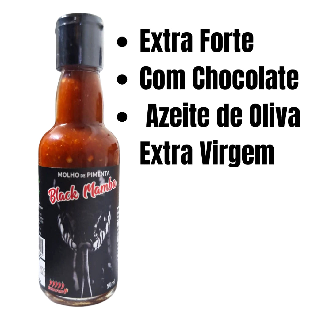 Molho de Pimenta Carolina Reaper e Chocolate EXTRA FORTE Black Mamba – 50ml