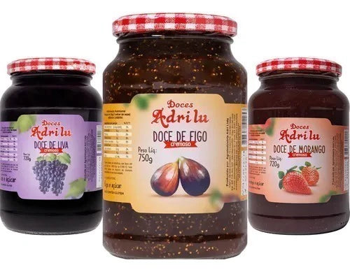 Kit 03 Geléias Adrilu - FIGO, MORANGO E UVA